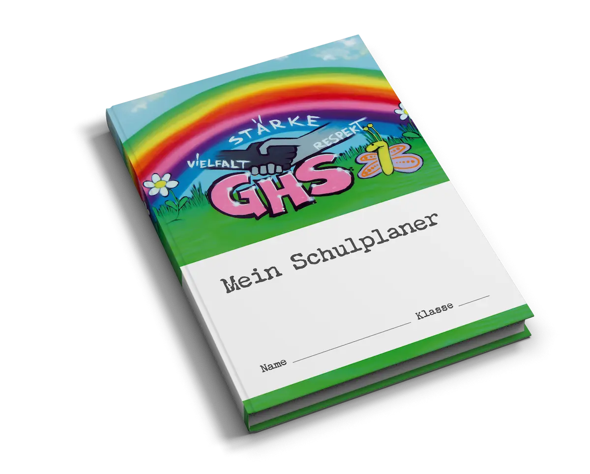 Ein Schulplaner mit den Werte der GHS auf dem Umschlag